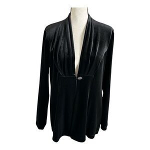 Vtg Peck & Peck Weekend Women's Black Velvet Jacket with Brooch Clasp Closure L‎